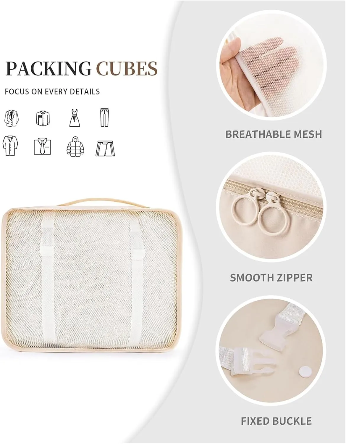 11Pcs/Set Travel Essentials Luggage Packing Cubes Organizers Multifunctional Clothing Underwear Storage Bag(Beige)