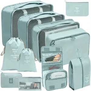 11Pcs/Set Travel Essentials Luggage Packing Cubes Organizers Multifunctional Clothing Underwear Storage Bag(Blue)