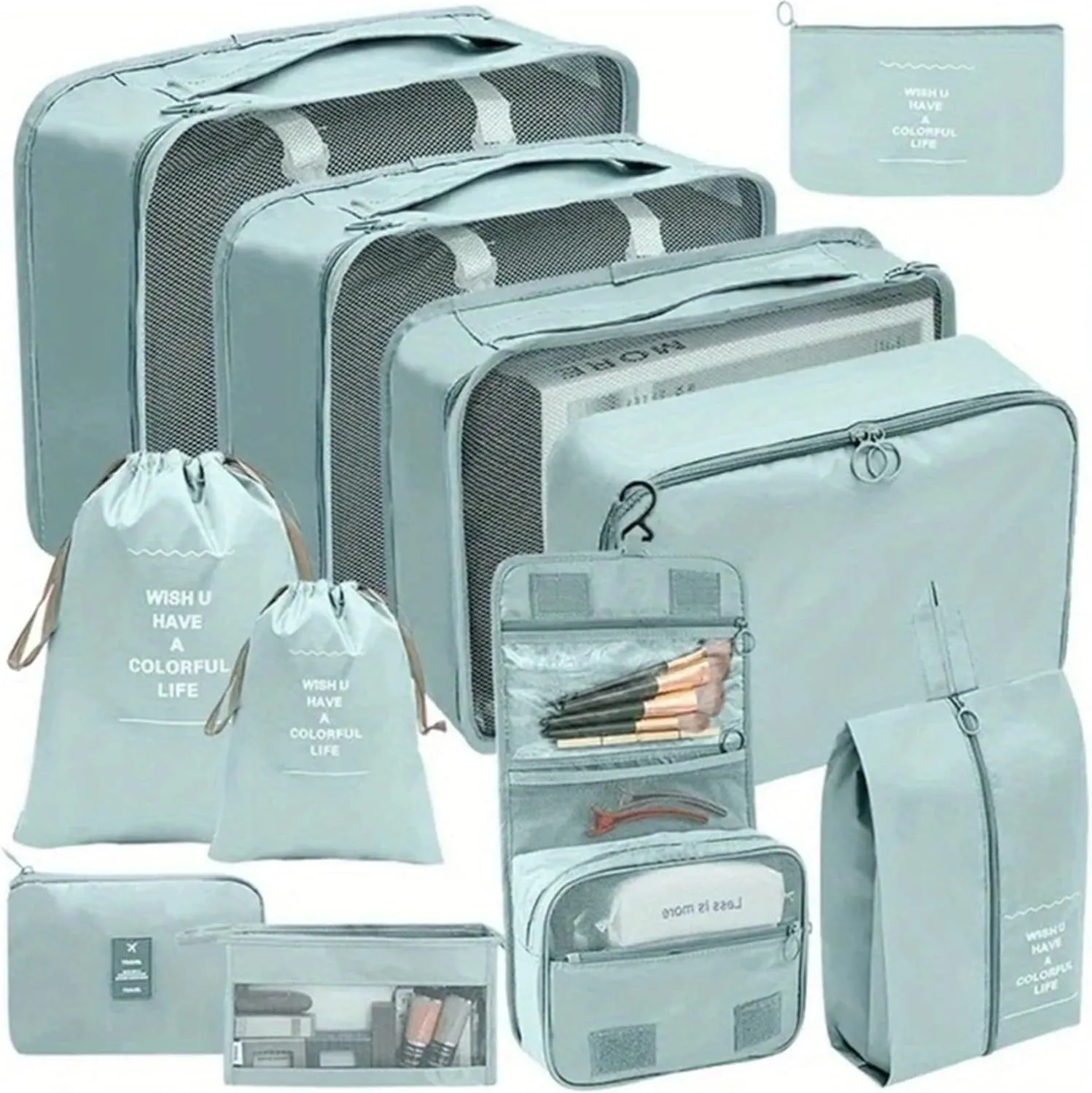 11Pcs/Set Travel Essentials Luggage Packing Cubes Organizers Multifunctional Clothing Underwear Storage Bag(Blue)