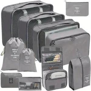 11Pcs/Set Travel Essentials Luggage Packing Cubes Organizers Multifunctional Clothing Underwear Storage Bag(Grey)