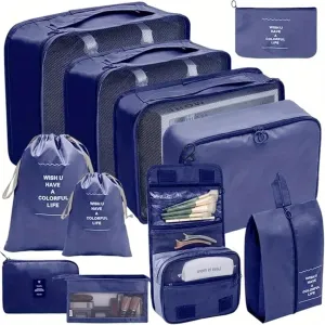 11Pcs/Set Travel Essentials Luggage Packing Cubes Organizers Multifunctional Clothing Underwear Storage Bag(Navy Blue)
