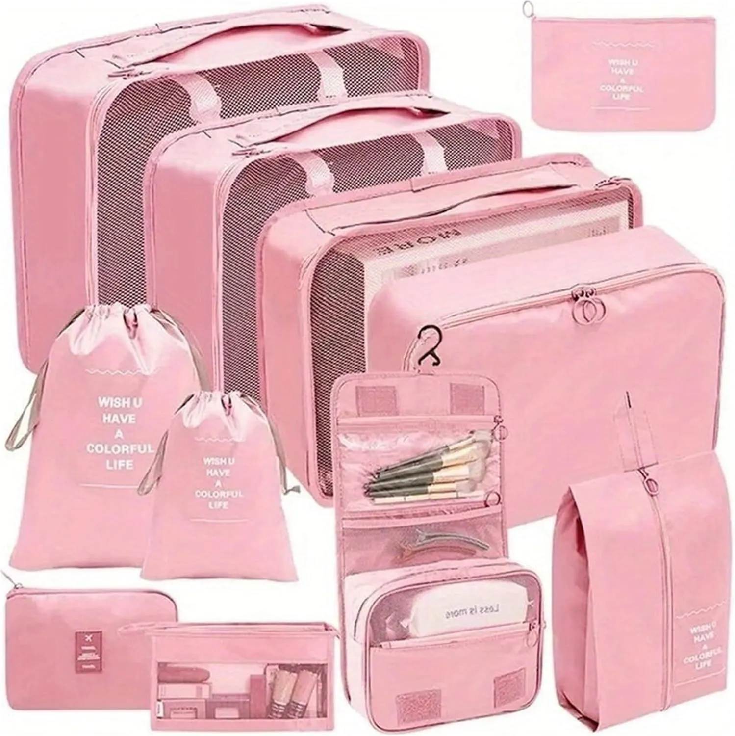 11Pcs/Set Travel Essentials Luggage Packing Cubes Organizers Multifunctional Clothing Underwear Storage Bag(Pink)