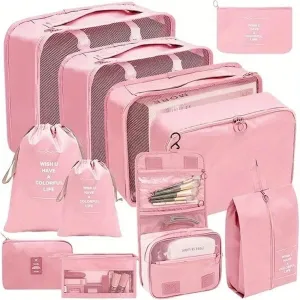 11Pcs/Set Travel Essentials Luggage Packing Cubes Organizers Multifunctional Clothing Underwear Storage Bag(Pink)