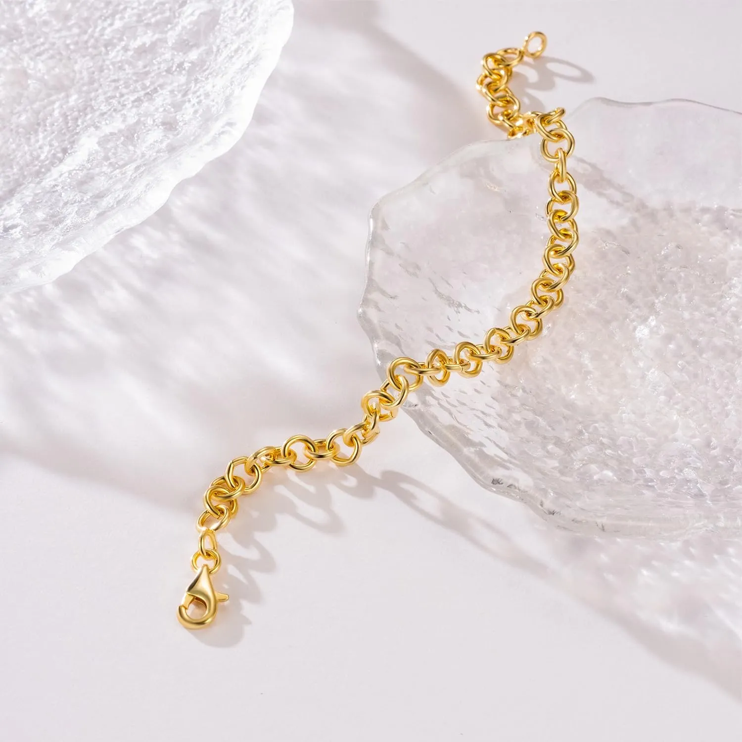 14K Gold Bracelets for Womens Bracelet for Men Stylish O-Shaped Cuban Link Gold Chain Bracelets for Women Trendy Stackable 6.5-9in