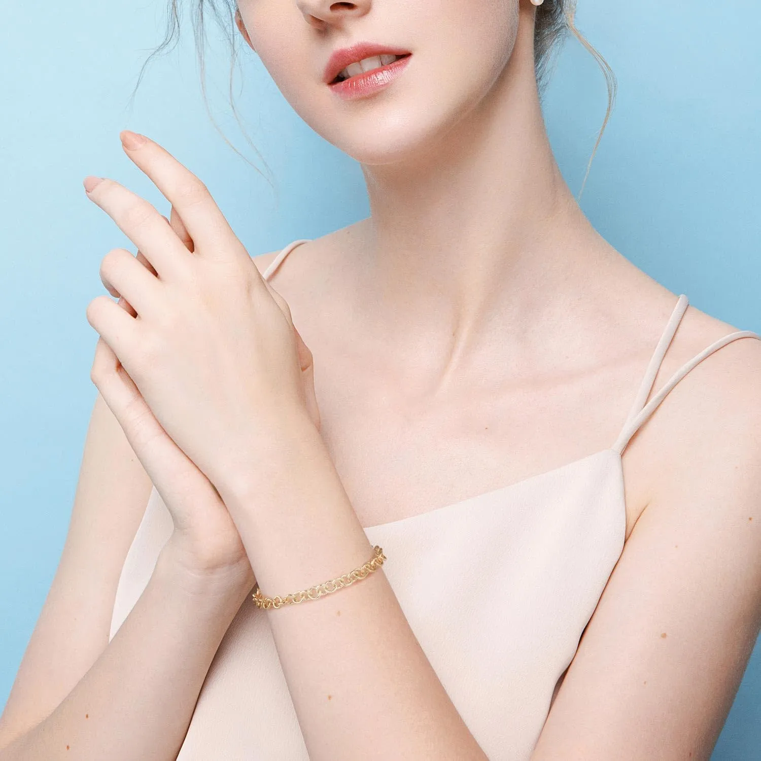 14K Gold Bracelets for Womens Bracelet for Men Stylish O-Shaped Cuban Link Gold Chain Bracelets for Women Trendy Stackable 6.5-9in