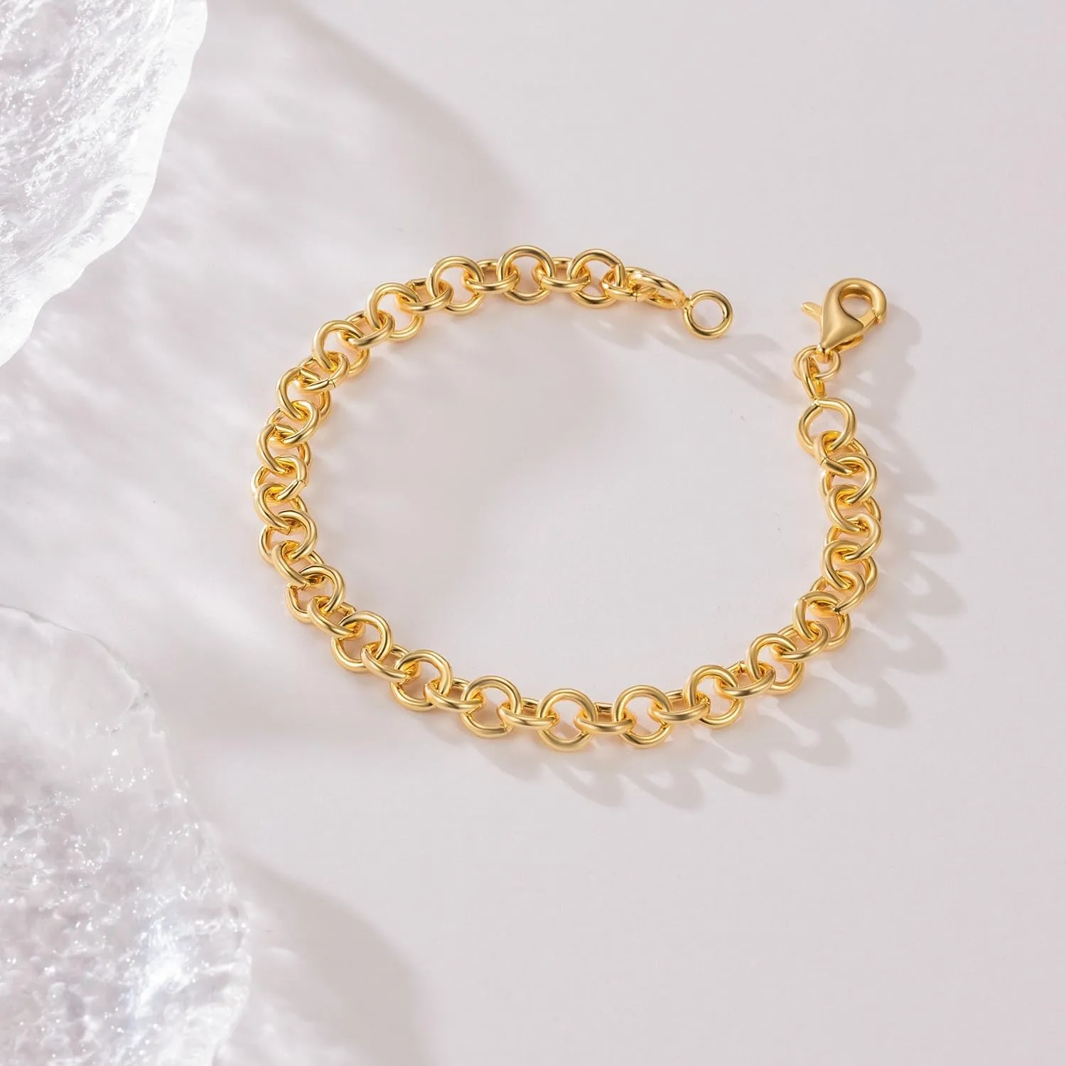 14K Gold Bracelets for Womens Bracelet for Men Stylish O-Shaped Cuban Link Gold Chain Bracelets for Women Trendy Stackable 6.5-9in