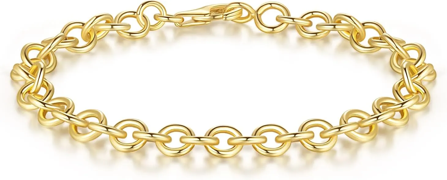 14K Gold Bracelets for Womens Bracelet for Men Stylish O-Shaped Cuban Link Gold Chain Bracelets for Women Trendy Stackable 6.5-9in