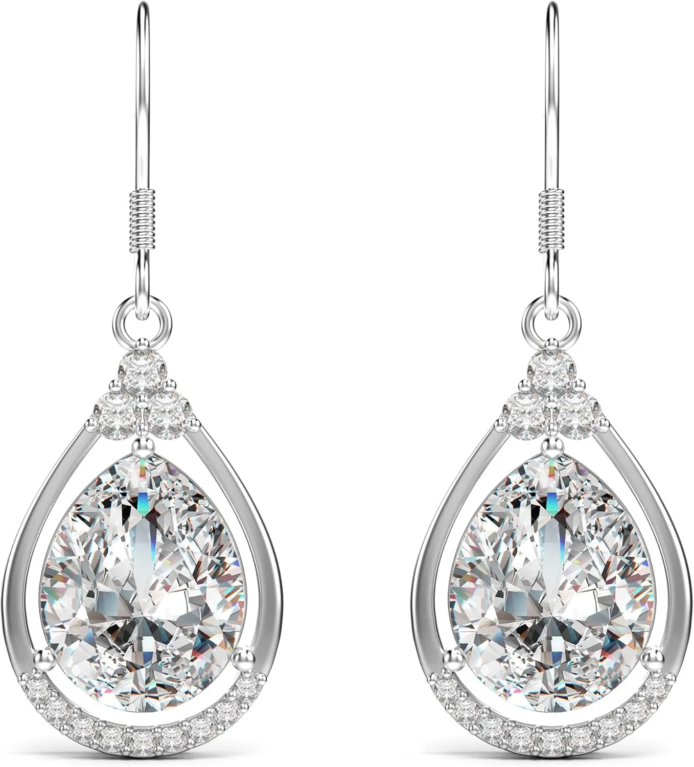 18K White Gold Plated Sterling Silver Teardrop Cubic Zirconia Drop Dangle Earrings for Women Pear Cut CZ Diamond Dangle Earrings Hypoallergenic Jewelry