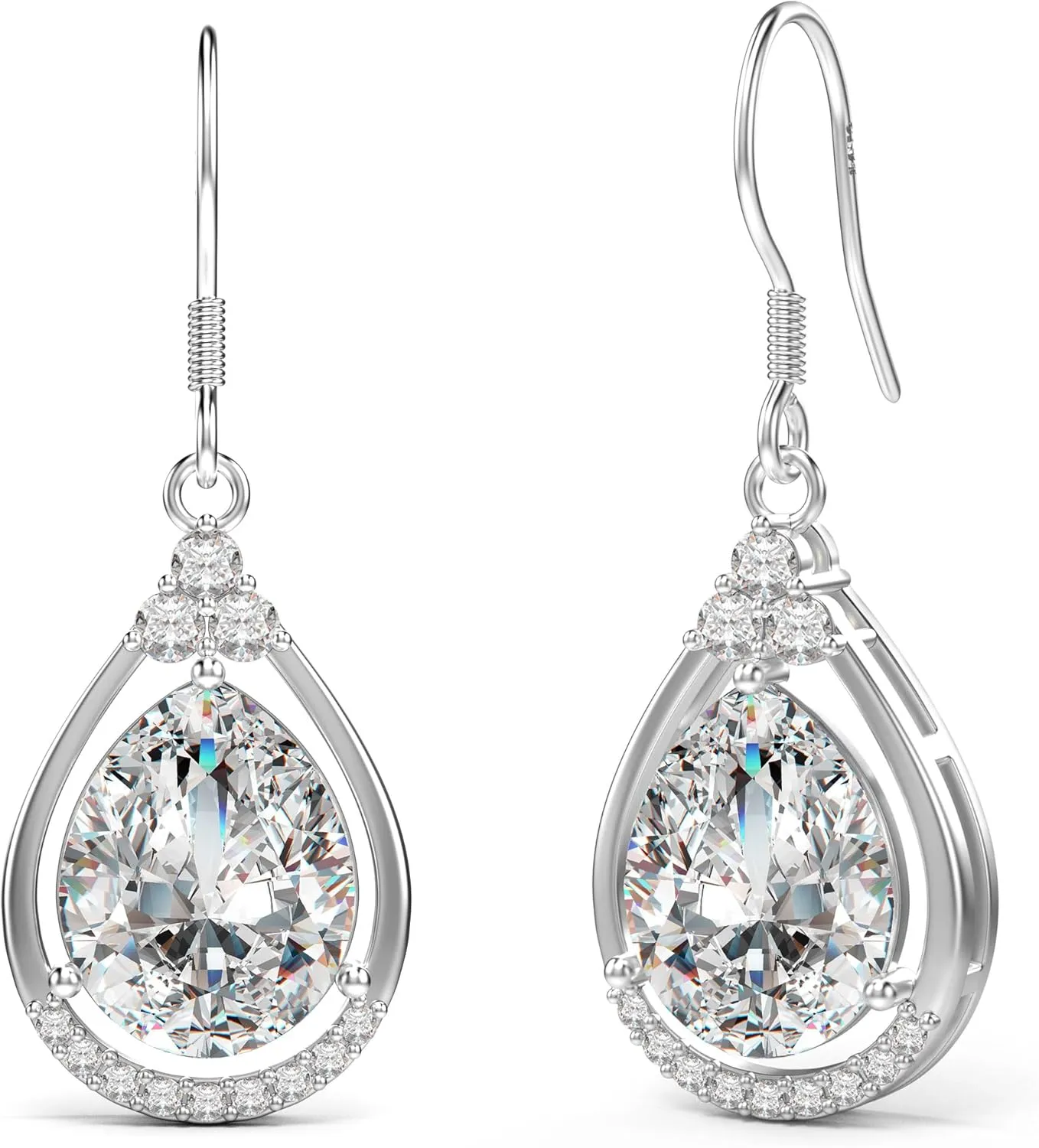 18K White Gold Plated Sterling Silver Teardrop Cubic Zirconia Drop Dangle Earrings for Women Pear Cut CZ Diamond Dangle Earrings Hypoallergenic Jewelry