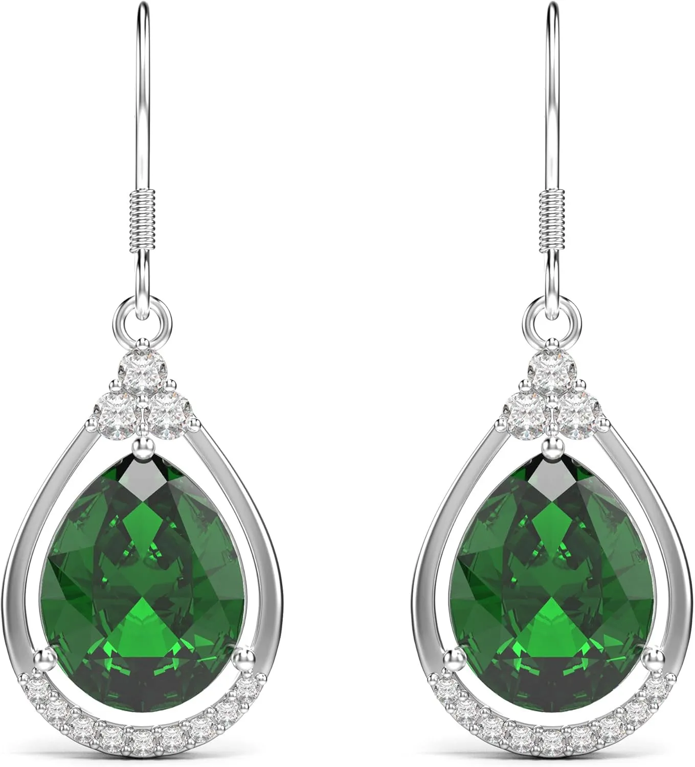 18K White Gold Plated Sterling Silver Teardrop Cubic Zirconia Drop Dangle Earrings for Women Pear Cut CZ Diamond Dangle Earrings Hypoallergenic Jewelry