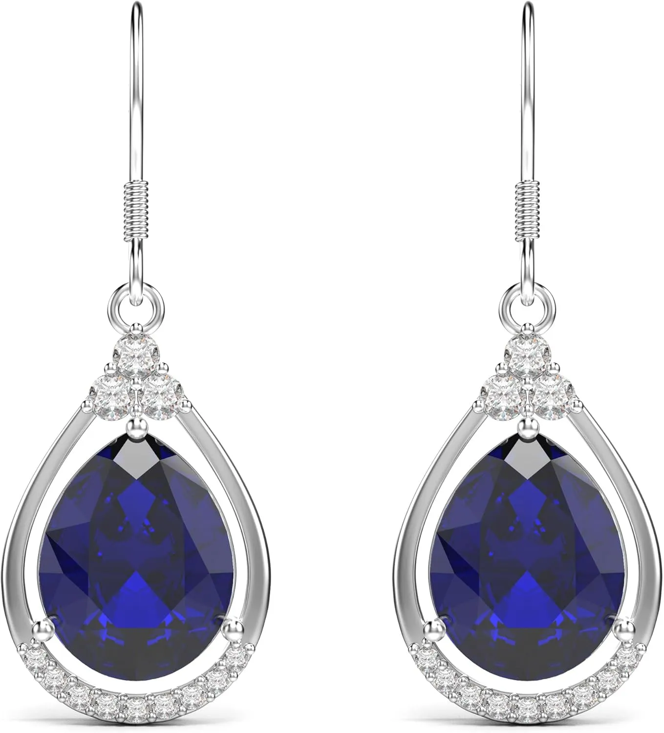 18K White Gold Plated Sterling Silver Teardrop Cubic Zirconia Drop Dangle Earrings for Women Pear Cut CZ Diamond Dangle Earrings Hypoallergenic Jewelry