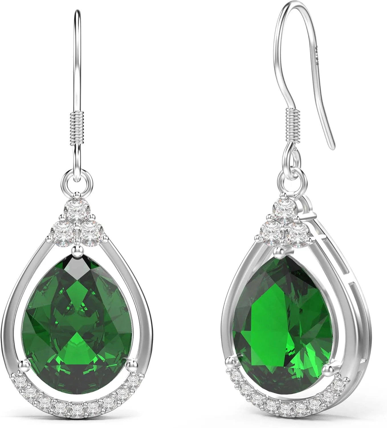 18K White Gold Plated Sterling Silver Teardrop Cubic Zirconia Drop Dangle Earrings for Women Pear Cut CZ Diamond Dangle Earrings Hypoallergenic Jewelry