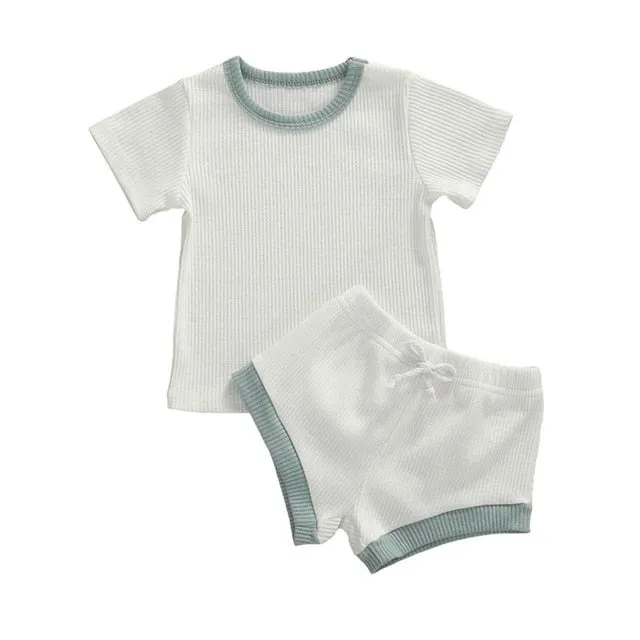 2020 Toddler Baby Boys Girls Summer Clothing Newborn Kids Baby Girls Ribbed Knitted Short Sleeve T-shirts Shorts Tracksuits Sets