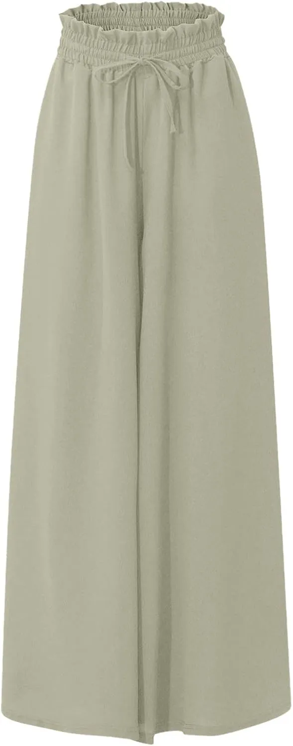 2024 High Waist Pants Solid Color Womens Spring Pleated Wide Leg Basic with Belt Daily Dressy Casual Trousers