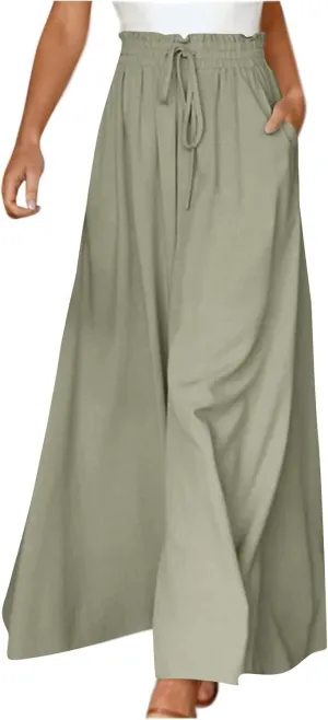 2024 High Waist Pants Solid Color Womens Spring Pleated Wide Leg Basic with Belt Daily Dressy Casual Trousers