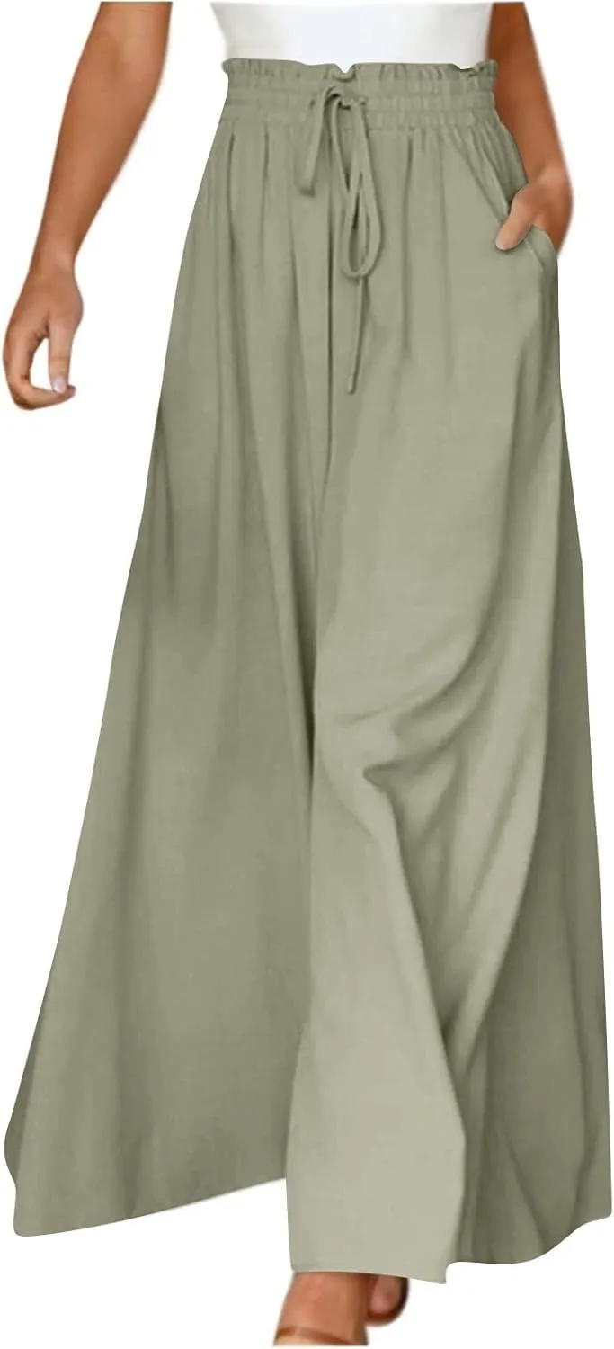 2024 High Waist Pants Solid Color Womens Spring Pleated Wide Leg Basic with Belt Daily Dressy Casual Trousers