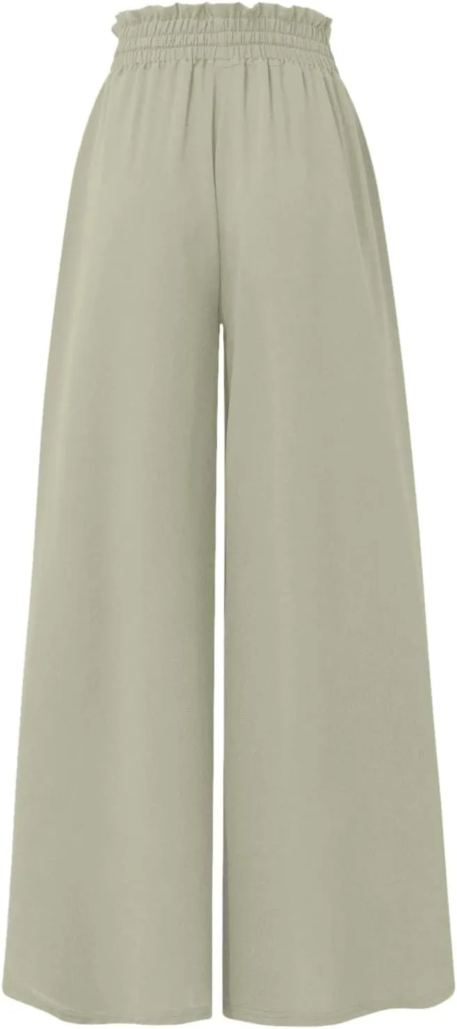 2024 High Waist Pants Solid Color Womens Spring Pleated Wide Leg Basic with Belt Daily Dressy Casual Trousers