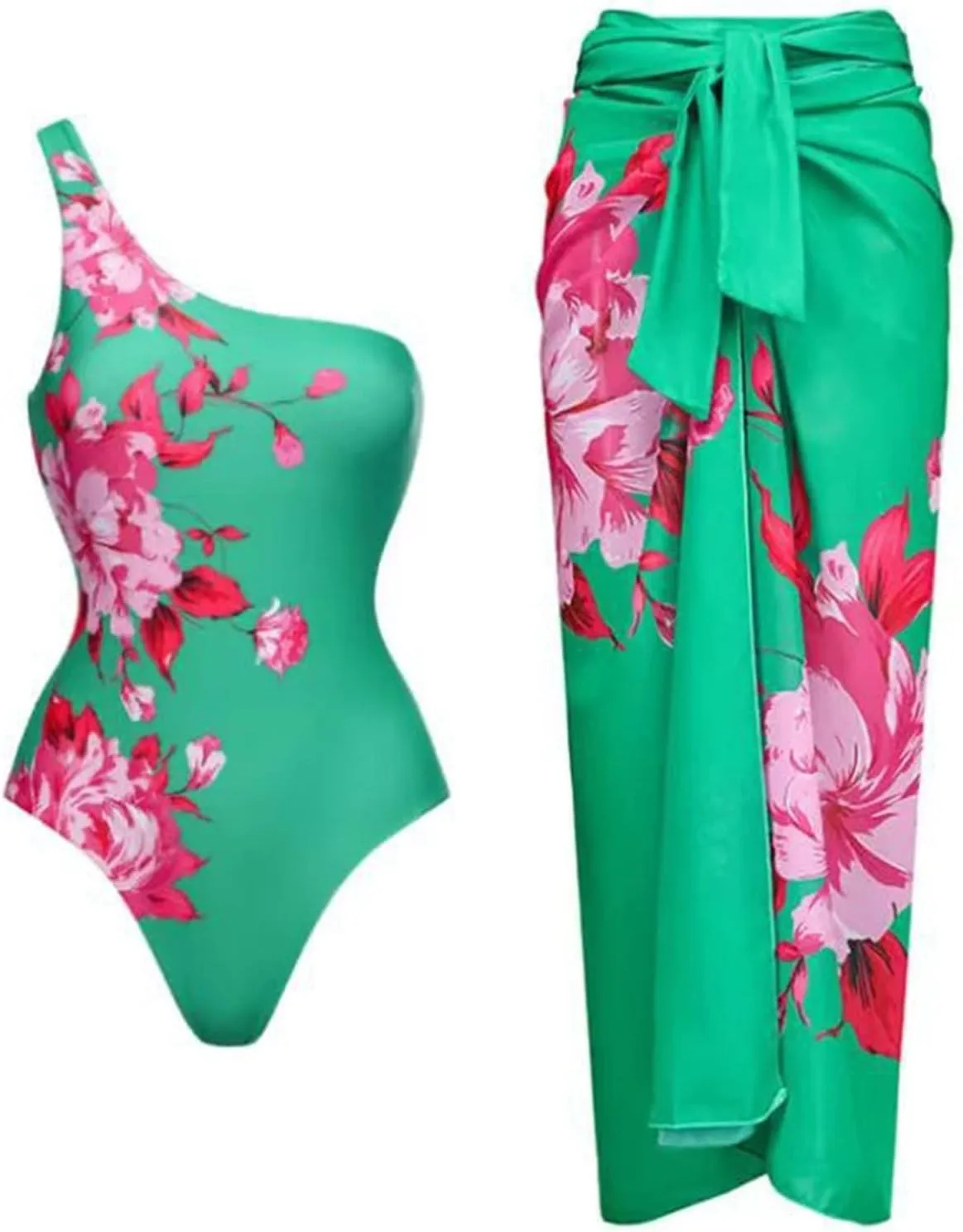 2024 Women 's Two Piece Set with Long Skirt Sarongs Half Shoulder Swimwear One Piece Swimsuits Vacation Beachwear Swimsuit Bottoms L