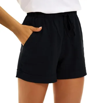 2024 Womens Linen Drawstring Shorts High Waisted Casual Loose Straight Leg Shorts Quick Dry Athletic Shorts with Pockets