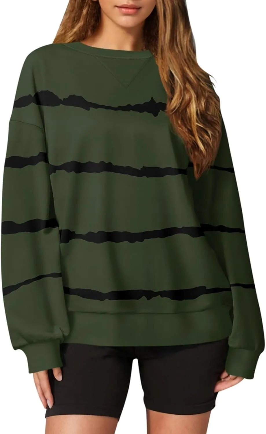 2024 Womens Oversized Graphic Crewneck Sweatshirt Long Sleeve Color Block Pullover Tops Casual Loose Shirt Fashion