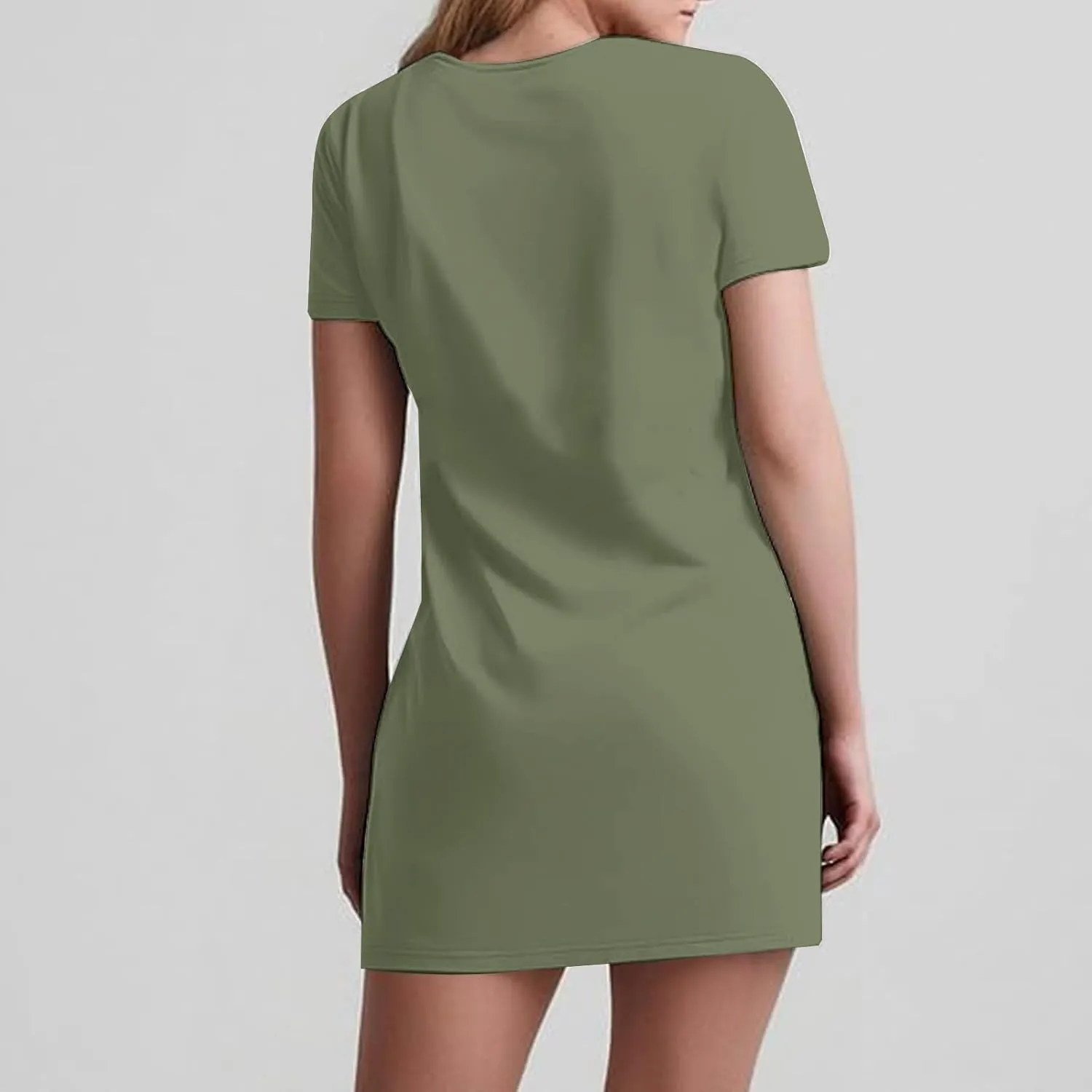 2025 Summer Dresses for Women Solid Color Short Sleeve Pleated A-Linen Dress Casual V-Neck Comfy Soft Home Dress