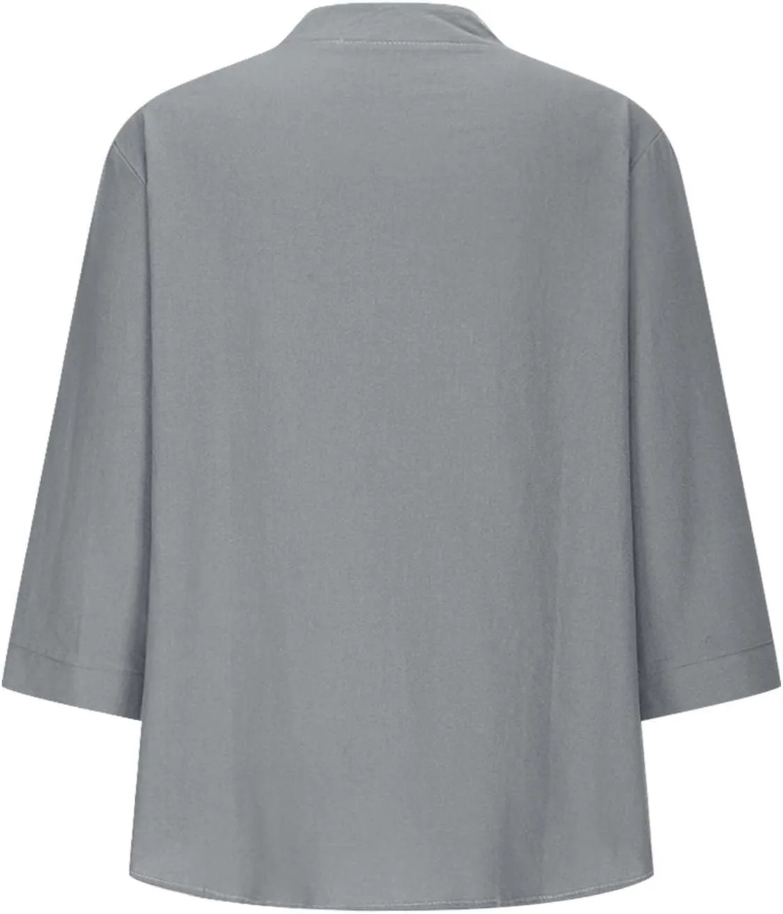 3/4 Sleeve Linen Tops for Women 2024 Loose Fit V Neck Button Down Henley Shirts Cute Solid Summer Beach Tee Shirts
