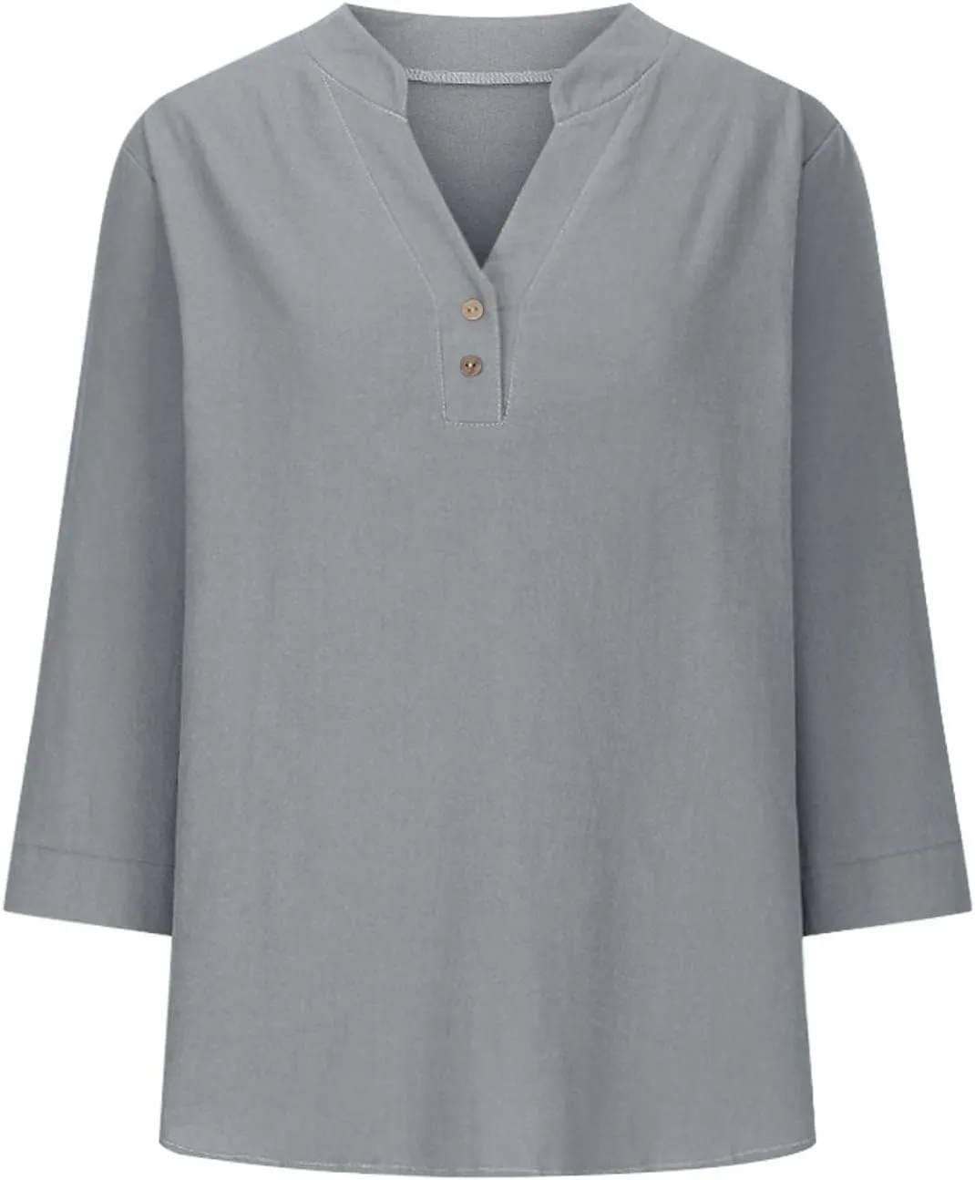 3/4 Sleeve Linen Tops for Women 2024 Loose Fit V Neck Button Down Henley Shirts Cute Solid Summer Beach Tee Shirts