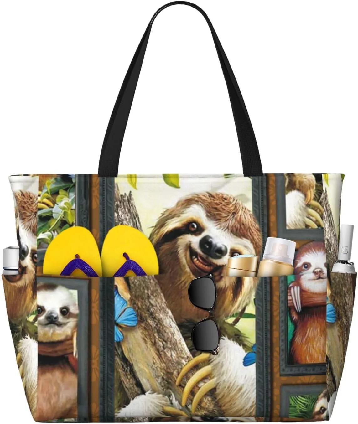 3d Sloth Large Capacity Waterproof Sandproof Beach Totes Bags,Pool Bag Travel Essentials With Zipper And Pockets