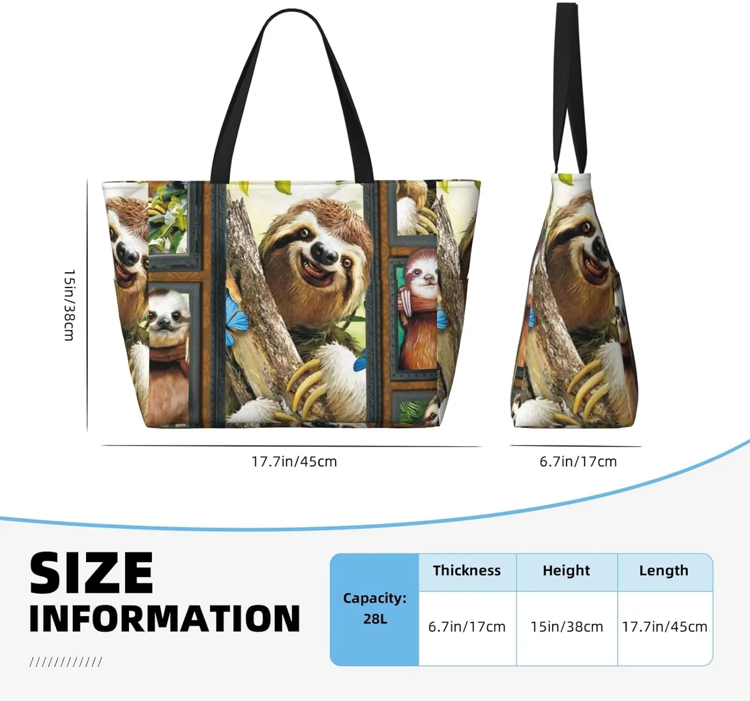 3d Sloth Large Capacity Waterproof Sandproof Beach Totes Bags,Pool Bag Travel Essentials With Zipper And Pockets