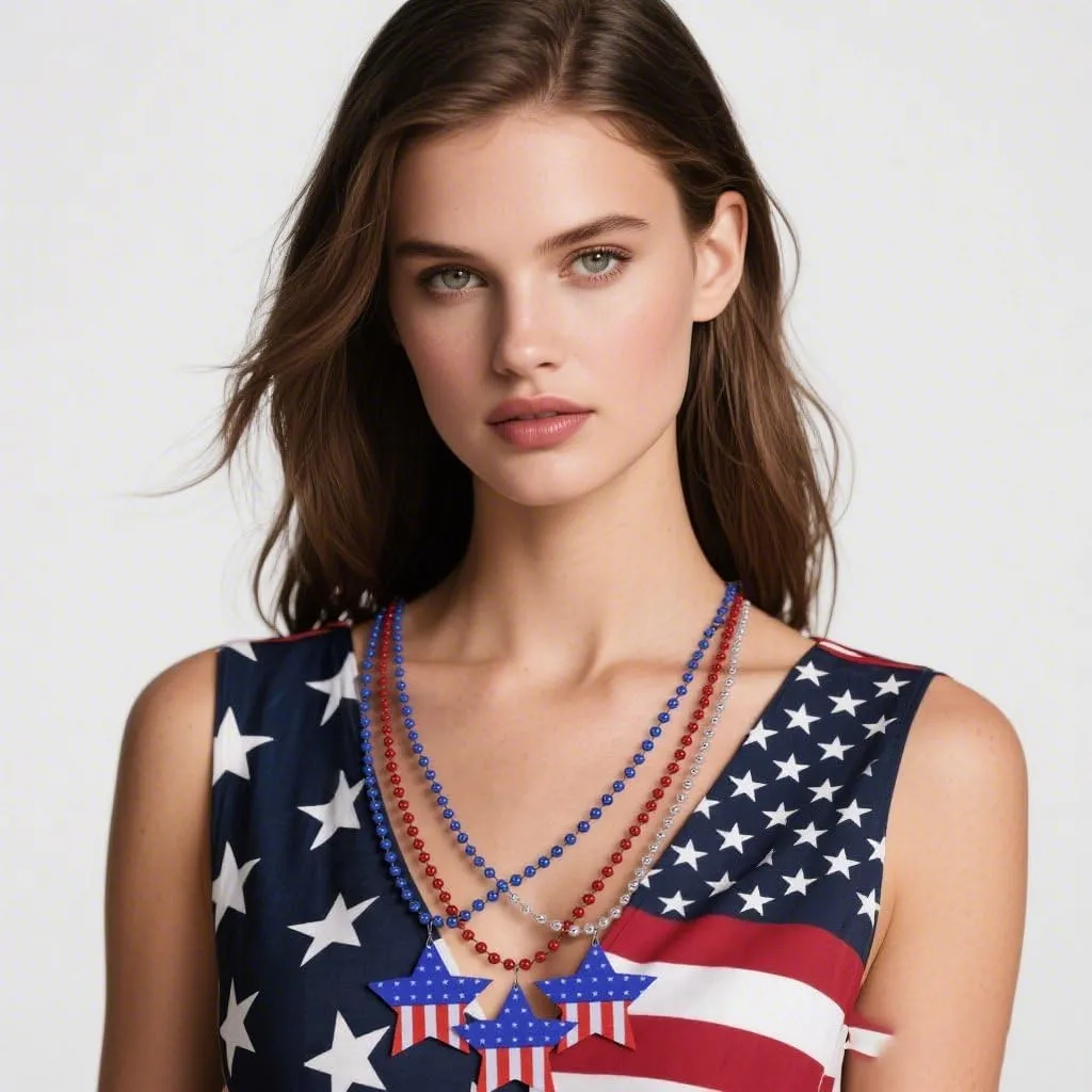 4th of July Necklaces for Women Independence Day Patriotic Beaded Necklace Red White Blue Necklaces Pentagrams Heart Flag Maps Independence Day Necklace Patriotic Jewelry Gifts Gifts