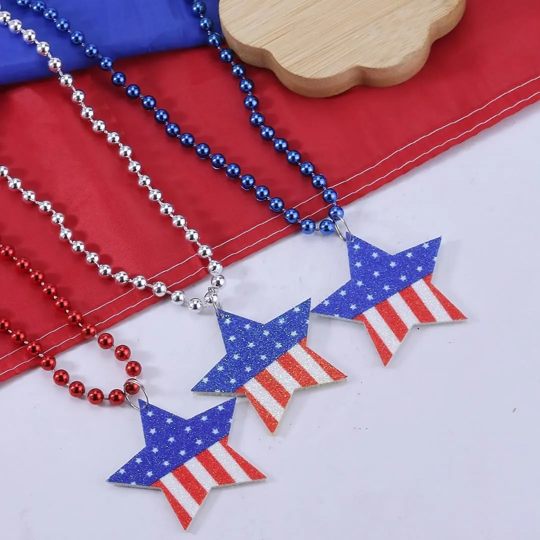 4th of July Necklaces for Women Independence Day Patriotic Beaded Necklace Red White Blue Necklaces Pentagrams Heart Flag Maps Independence Day Necklace Patriotic Jewelry Gifts Gifts