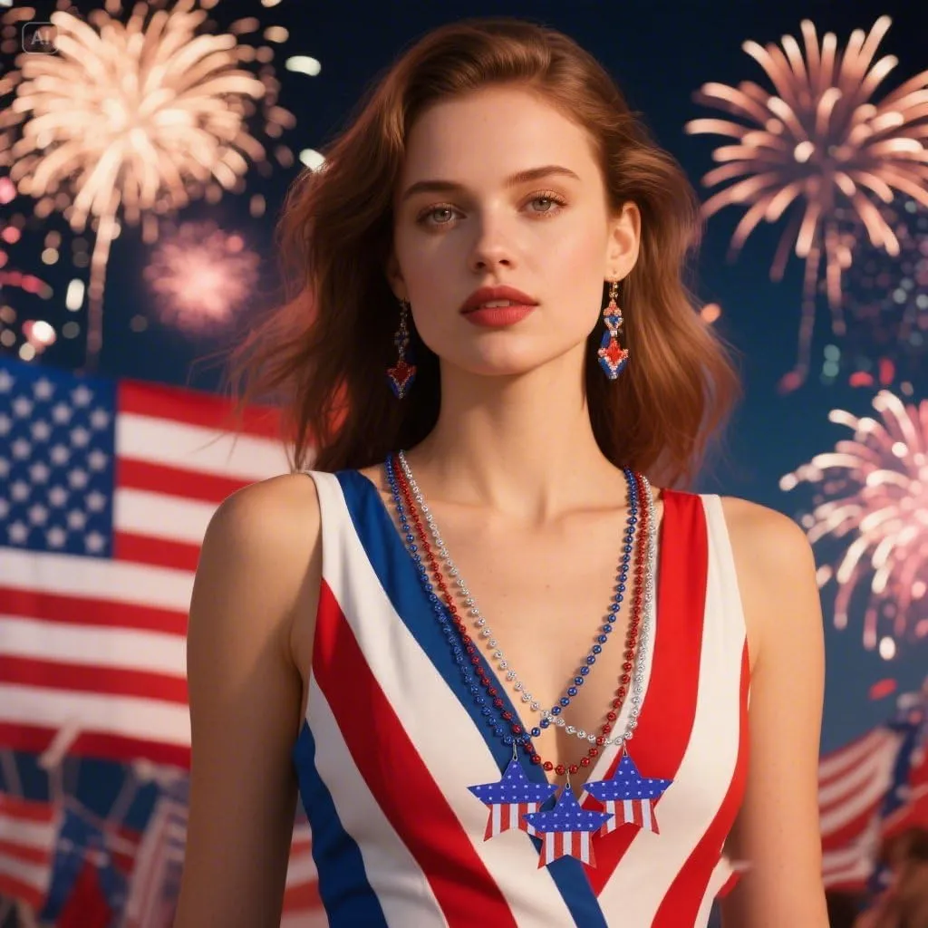 4th of July Necklaces for Women Independence Day Patriotic Beaded Necklace Red White Blue Necklaces Pentagrams Heart Flag Maps Independence Day Necklace Patriotic Jewelry Gifts Gifts