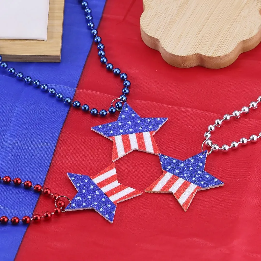 4th of July Necklaces for Women Independence Day Patriotic Beaded Necklace Red White Blue Necklaces Pentagrams Heart Flag Maps Independence Day Necklace Patriotic Jewelry Gifts Gifts