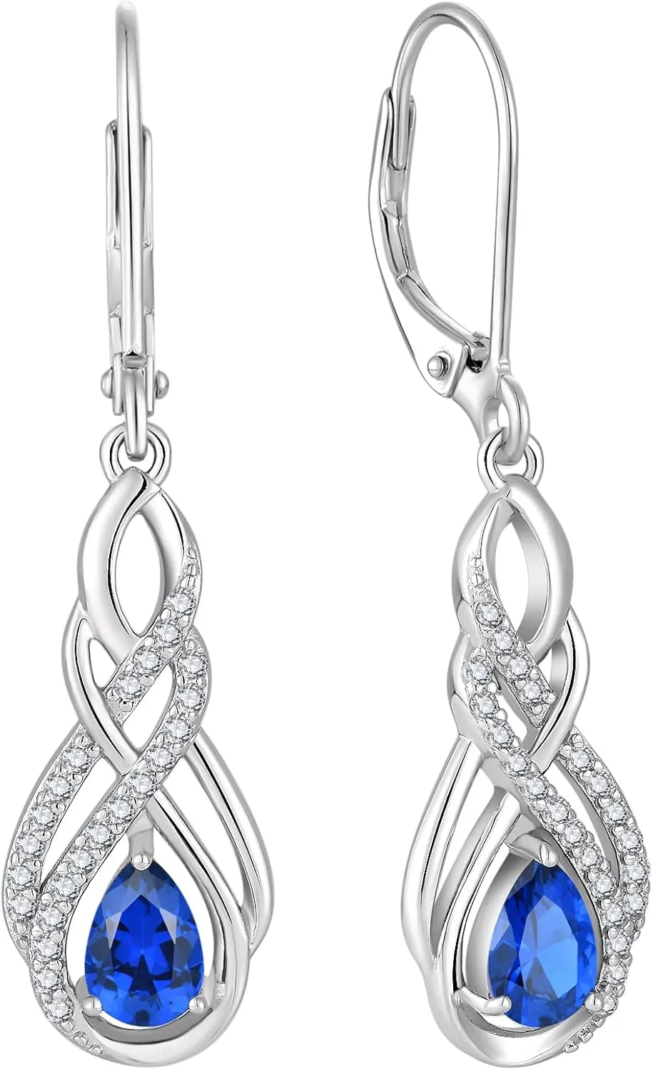 925 Sterling Silver Infinity Leverback Earrings for Womens, Twisted Teardrop Birthstone Earrings, Dangle Drop Irish Celtic Jewelry for Women