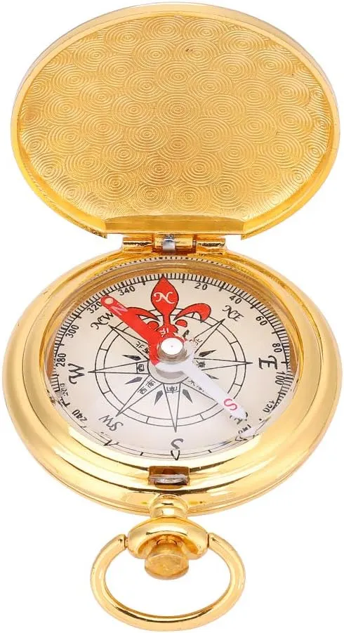 Acouto Portable Folding Brass Pocket Watch Style Ring Keychain Outdoor Camping Hiking Stylish Brass Shell The Pocket Watch Style Has Br