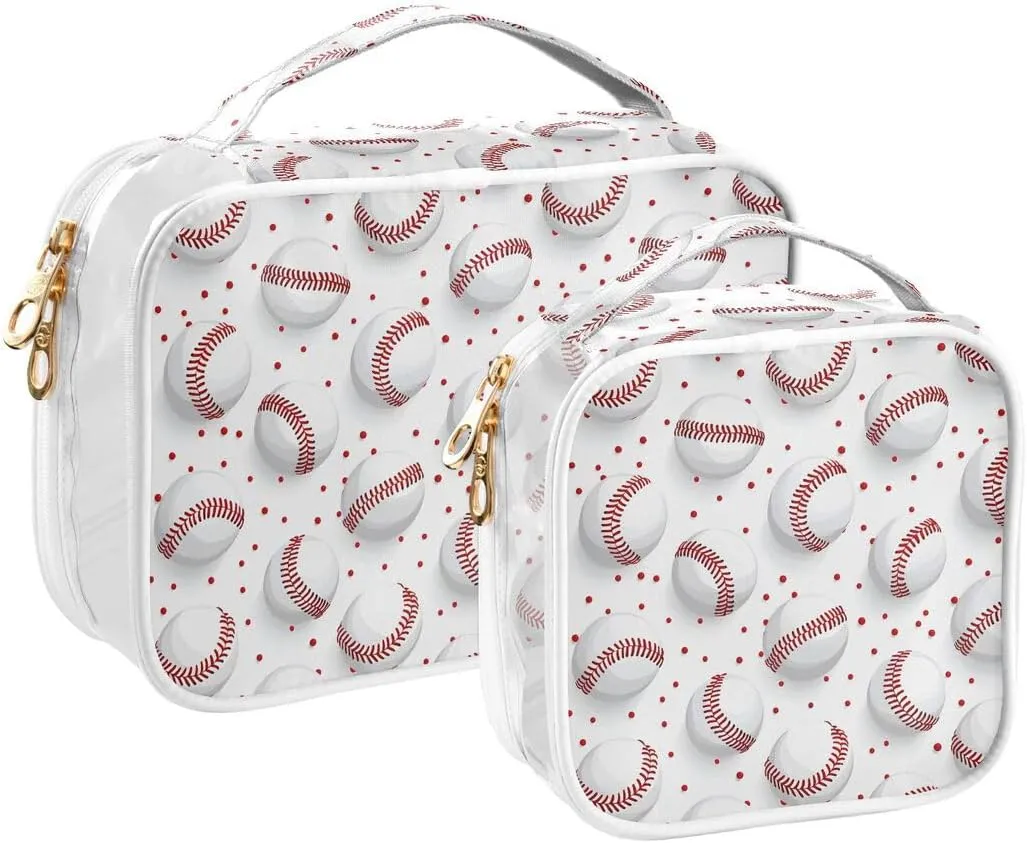 ALAZA Baseball Ball Red Polka Dot 2 Pcs Travel Storage Bags Zippered Organizers for Clothes Towels Cosmetics Transparent Tote Bags