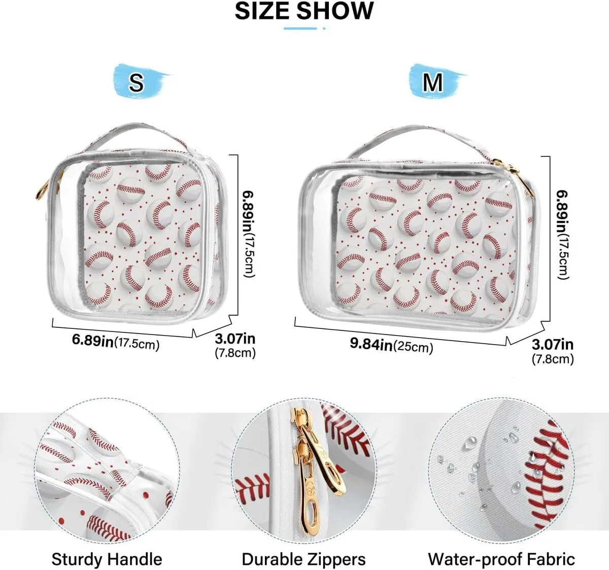 ALAZA Baseball Ball Red Polka Dot 2 Pcs Travel Storage Bags Zippered Organizers for Clothes Towels Cosmetics Transparent Tote Bags