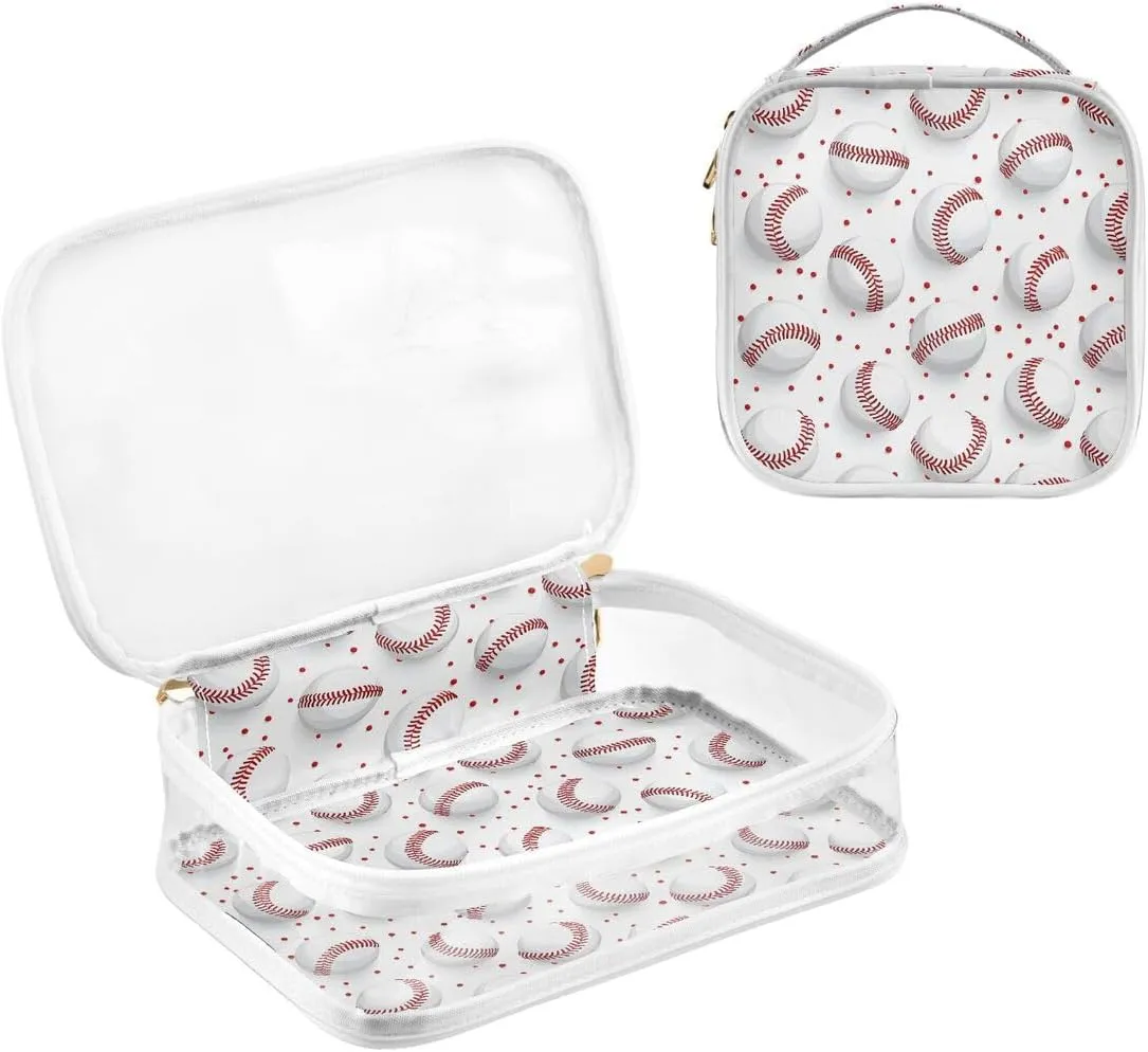 ALAZA Baseball Ball Red Polka Dot 2 Pcs Travel Storage Bags Zippered Organizers for Clothes Towels Cosmetics Transparent Tote Bags