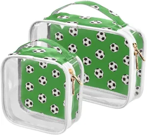 ALAZA White Black Soccer Ball Green 2 Pcs Travel Storage Bags Zippered Organizers for Clothes Towels Cosmetics Transparent Tote Bags