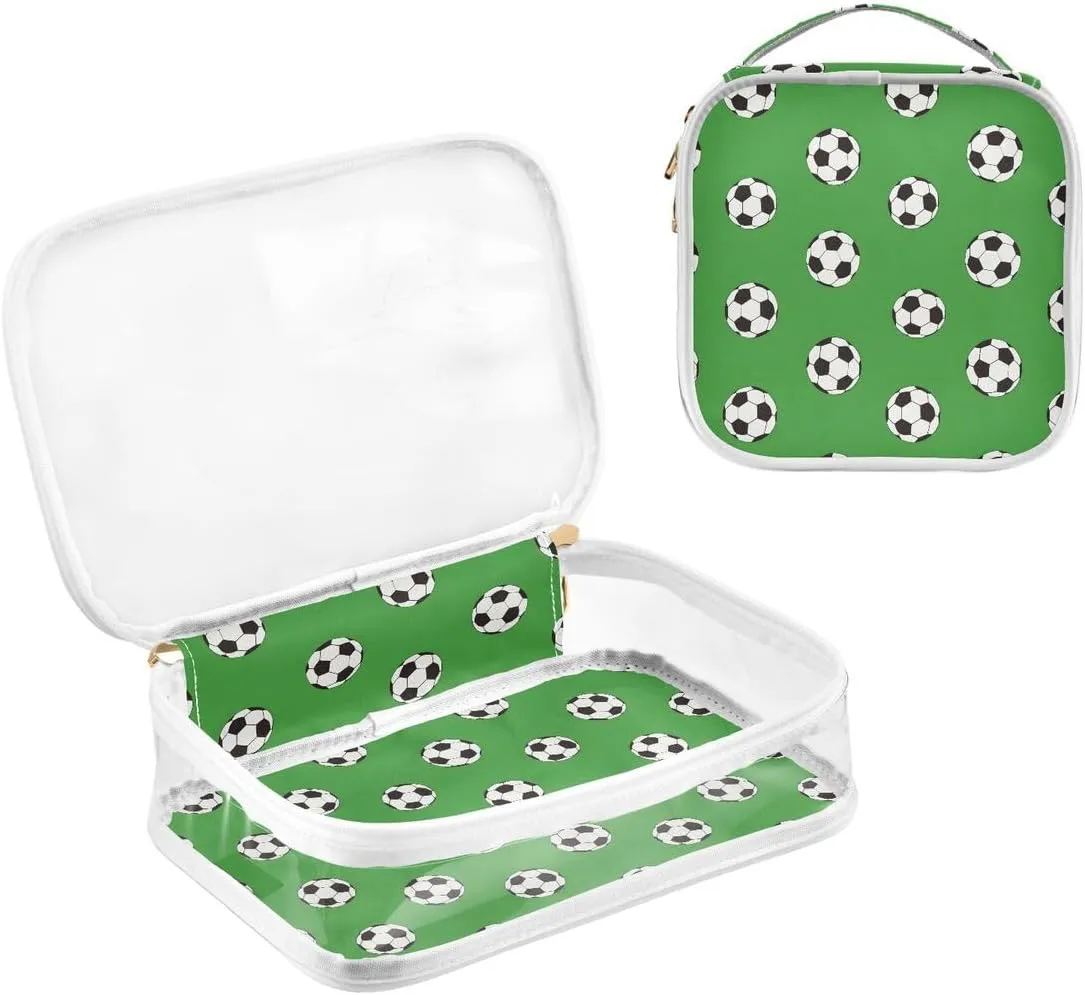 ALAZA White Black Soccer Ball Green 2 Pcs Travel Storage Bags Zippered Organizers for Clothes Towels Cosmetics Transparent Tote Bags