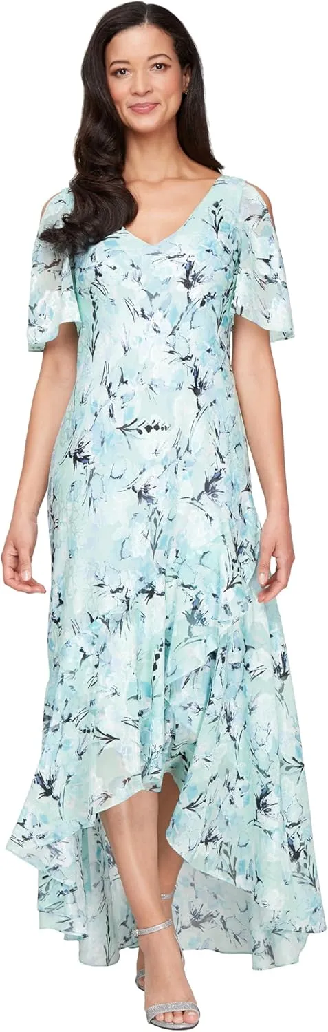 Alex Evenings Women's Formal Sleeveless Cowl Neck Floral Print Gown with Shawl, Wedding Guest, Mother of The Bride Dress