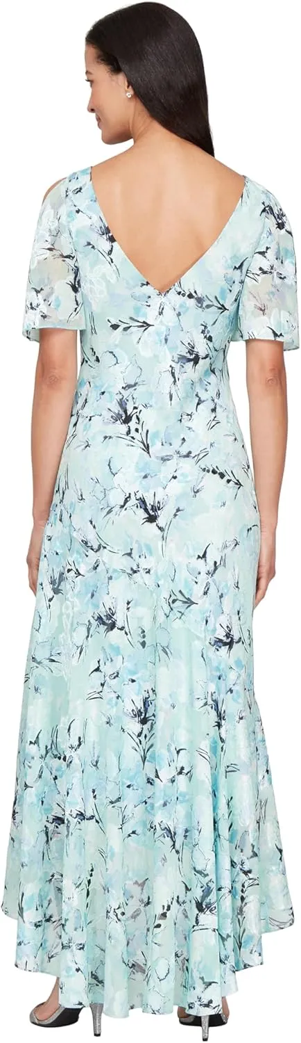 Alex Evenings Women's Formal Sleeveless Cowl Neck Floral Print Gown with Shawl, Wedding Guest, Mother of The Bride Dress