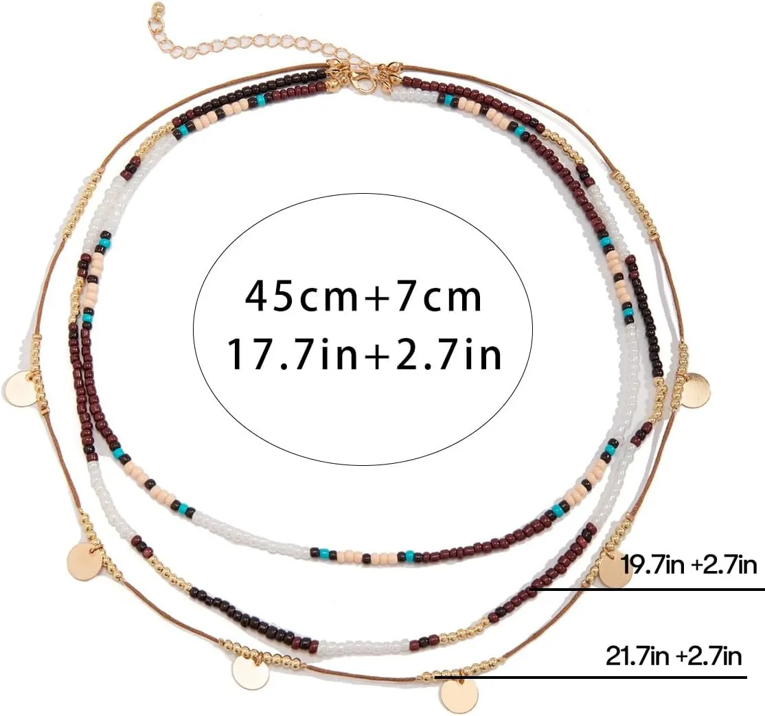 ALEXTINA Boho Beaded Choker Necklace Multi Layered Necklaces for Women Star Necklace Coin Necklace