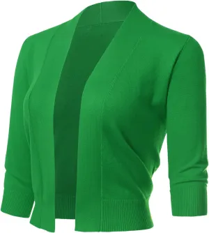 Allsense Women's 3/4 Sleeve Cropped Bolero Shrug Cardigan
