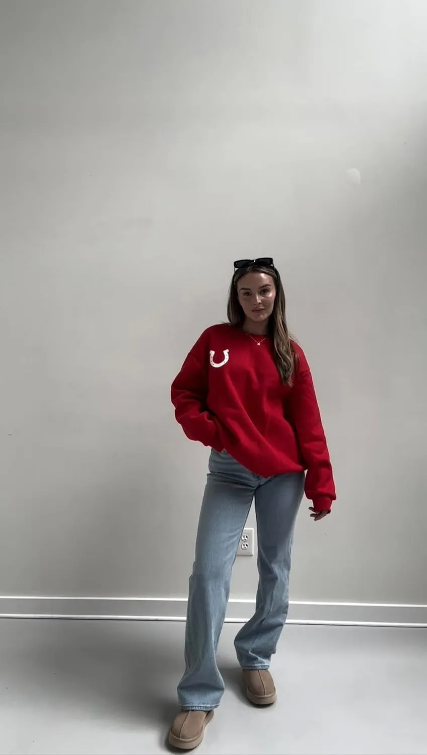 Almere Fleece Graphic Oversized Sweatshirt Trendy Crew Neck, Long Sleeves