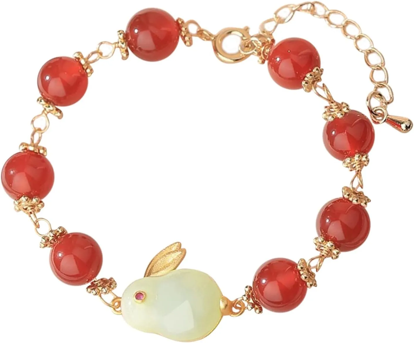 And Hoops Earrings Braided Bracelet Chinese Zodiac Rabbit Imitation Jade Blessing Good Luck Bracelet For (Red, One Size), q6Lqna4mD