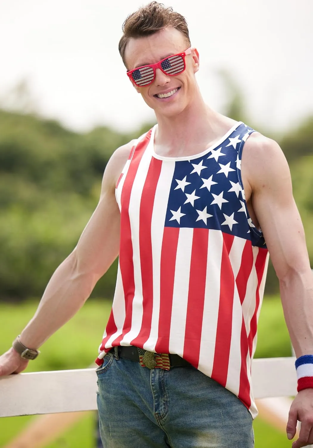 Arvilhill Men's 4th of July Tank Tops American Flag Graphic Sleeveless Shirt (S-3XL)