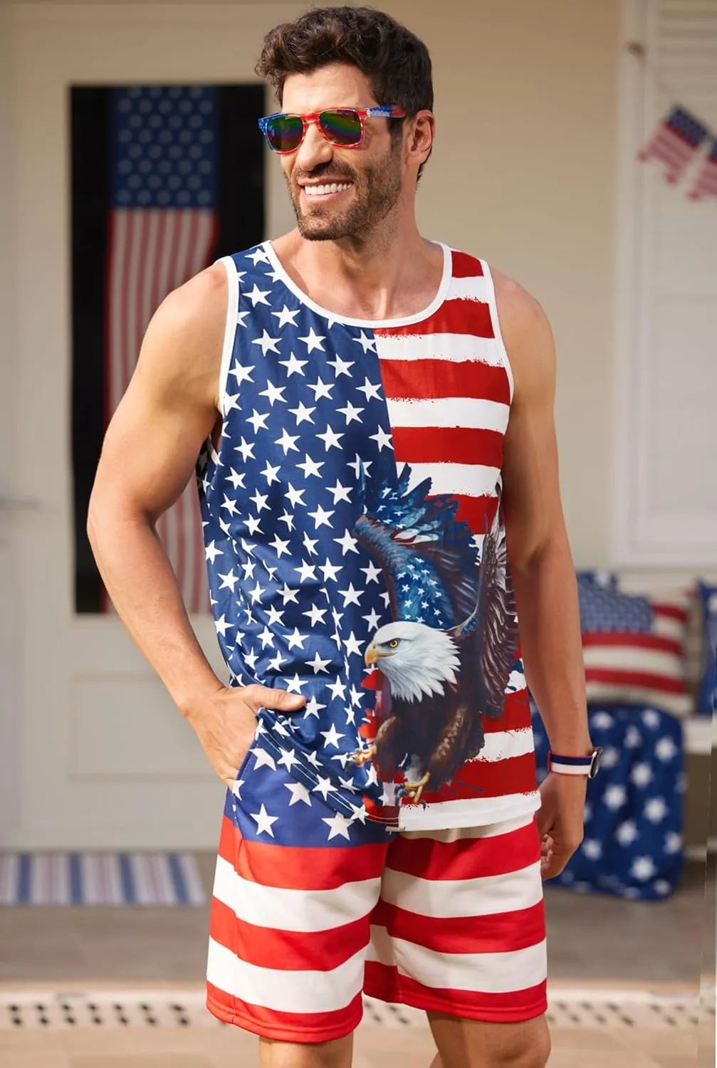 Arvilhill Men's 4th of July Tank Tops American Flag Graphic Sleeveless Shirt (S-3XL)
