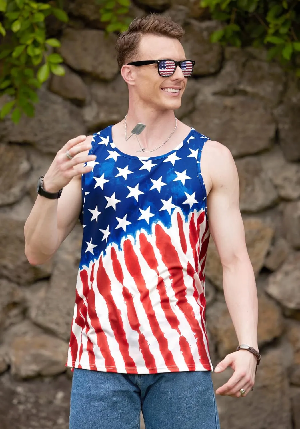 Arvilhill Men's 4th of July Tank Tops American Flag Graphic Sleeveless Shirt (S-3XL)