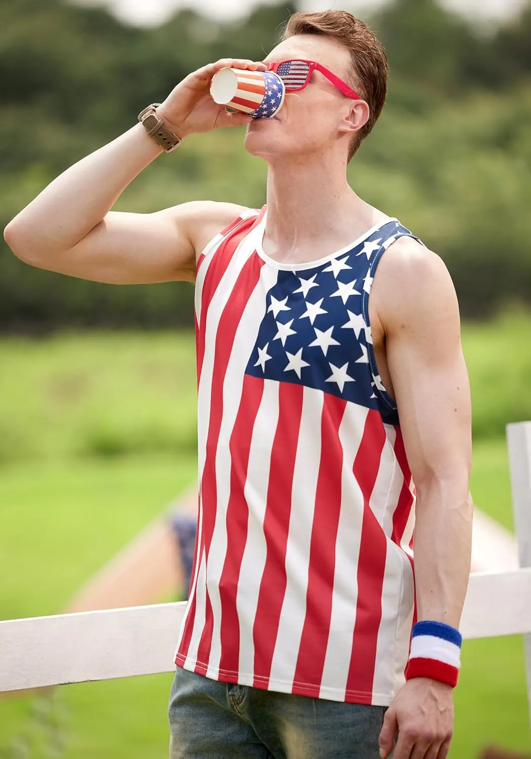 Arvilhill Men's 4th of July Tank Tops American Flag Graphic Sleeveless Shirt (S-3XL)